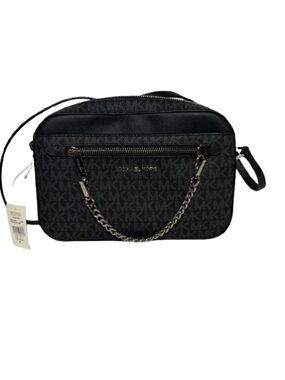 Michael Kors Black MK Monogram Chain-Accent Crossbody